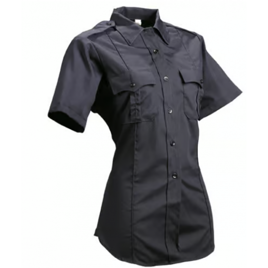WOMEN'S POLY/COTTON SS SHIRT- NAVY