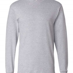 HANES COTTON LS BEEFY T-SHIRT - GRAY
