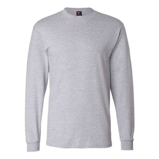HANES COTTON LS BEEFY T-SHIRT - GRAY